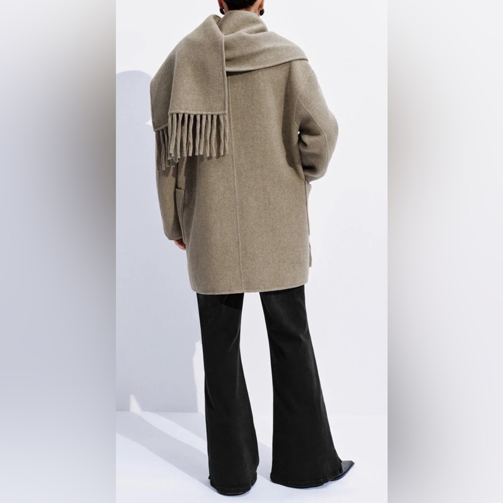 Urban Revivo Wool & Cashmere Blend Mid-Length Coat with Scarf  Small - Picture 2 of 8